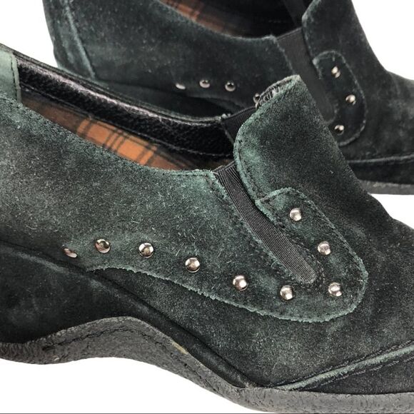 Aquatalia Greenish black Suede Leather Studded Wedge Loafers 8.5 Western - Picture 11 of 12